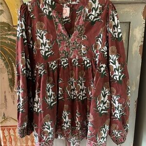 Victoria Dunn Brick Red Floral Embroidered Tunic